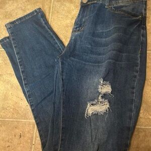 Hot Kiss Dark Blue Distressed Women's Jeggings